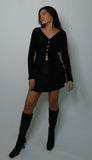 Ella Satin Tiered Black Mini Skirt