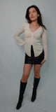 V-Neck Ribbed Knit Top in Cream