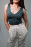 Essentials V Neck Crop Top - Forest Green