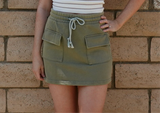 Olive Washed French Terry Front Pocket Skirt