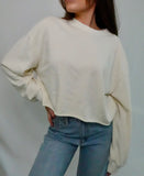 Cream Cropped Raw Hem Sweatshirt