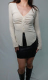 V-Neck Ribbed Knit Top in Cream