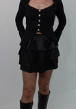 Ella Satin Tiered Black Mini Skirt