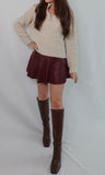 Brynn Flared Leather Skort in Burgundy