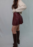 Brynn Flared Leather Skort in Burgundy